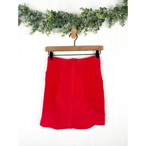 NWT Yana K Red 100% Silk Mini Skirt Size 2 Zip Front Mesh Pockets